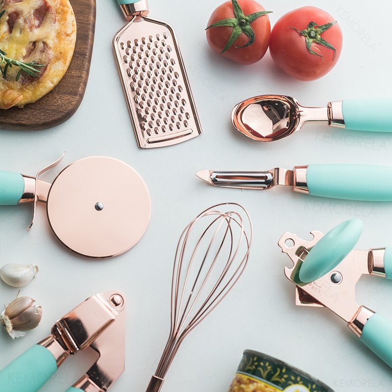 Ensemble d'Accessoires de Cuisine en Inox Doré Rose