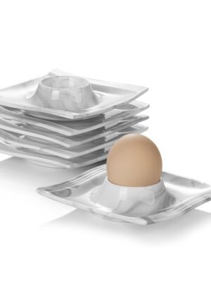 6 Porte-œufs en Porcelaine à Motif Marbre Gris MALACASA FLORA