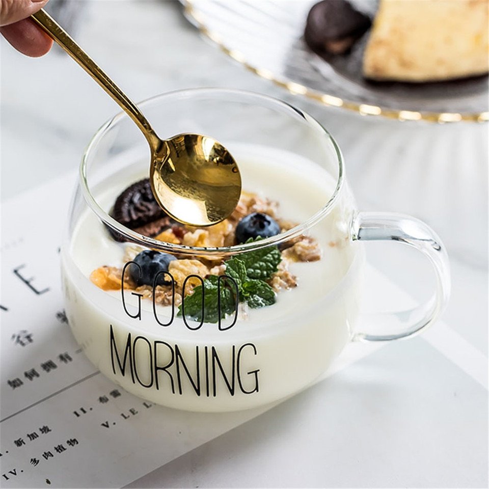 Tasse en Verre pour Café avec Lettres Noires et Blanches