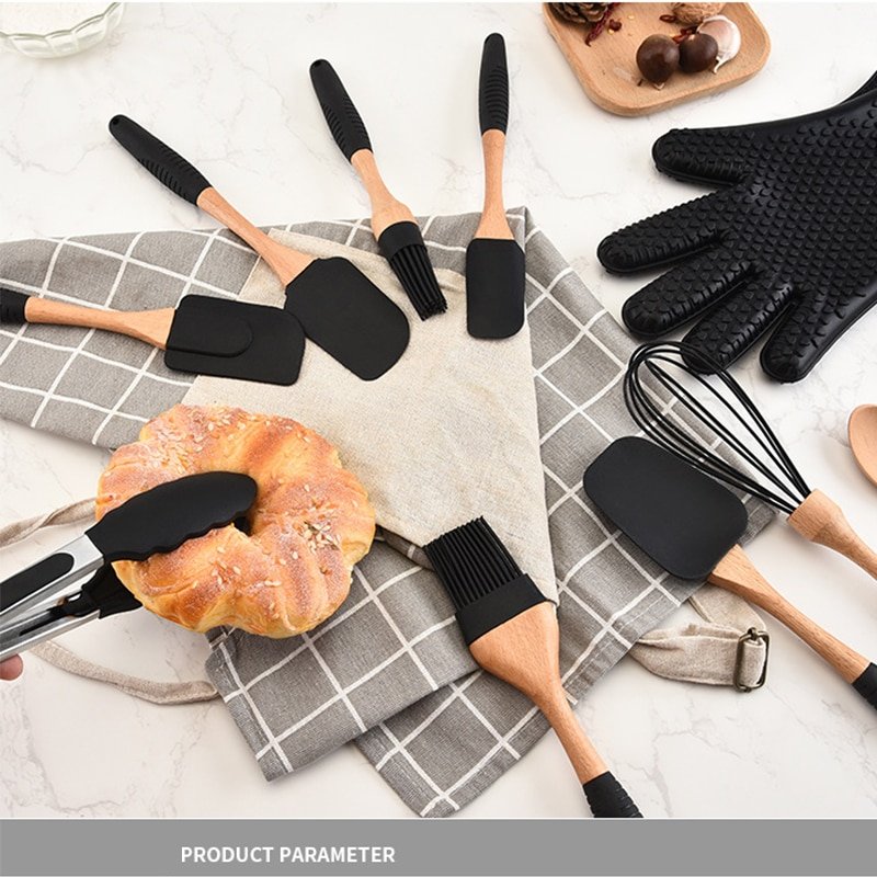 Ustensiles de Cuisine en Silicone et Bois