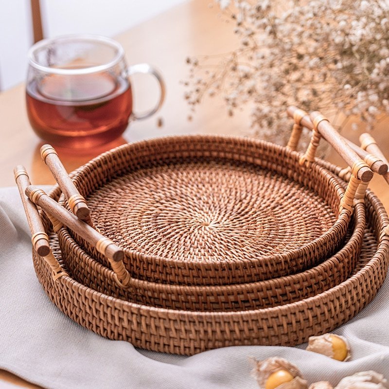 Plateau de Rangement en Rotin Tissé à la Main