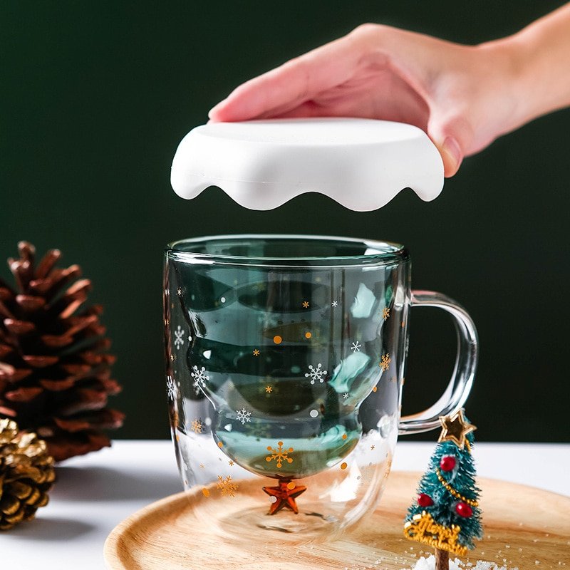 Tasse Double Paroi en Verre avec Motif de Noël 3D