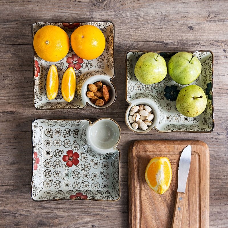 Assiette à Dumplings en Céramique avec Compartiment pour Vinaigre