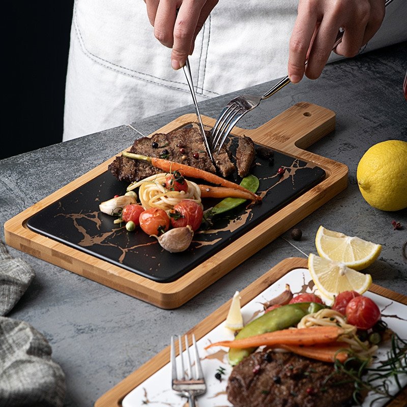 Assiette en Céramique à Texture de Marbre