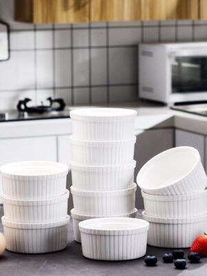 Ensemble de 12 Ramequins en Porcelaine Blanche MALACASA Ramekin Series