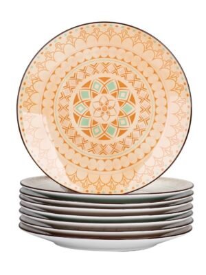 Ensemble de 4/8/12 Assiettes de Dîner en Porcelaine Multicolore Mandala Vancasso TULIP