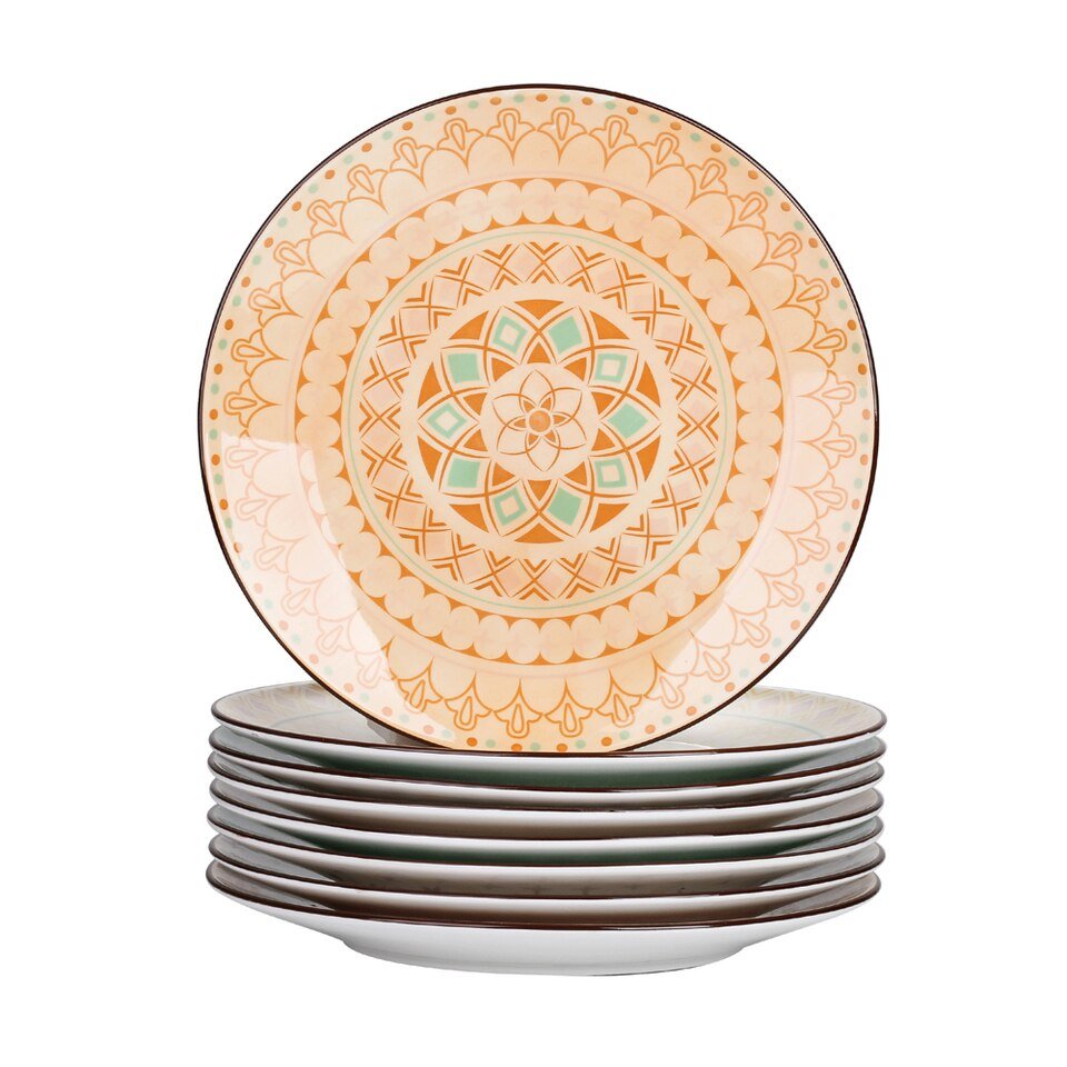 Ensemble de 4/8/12 Assiettes de Dîner en Porcelaine Multicolore Mandala Vancasso TULIP