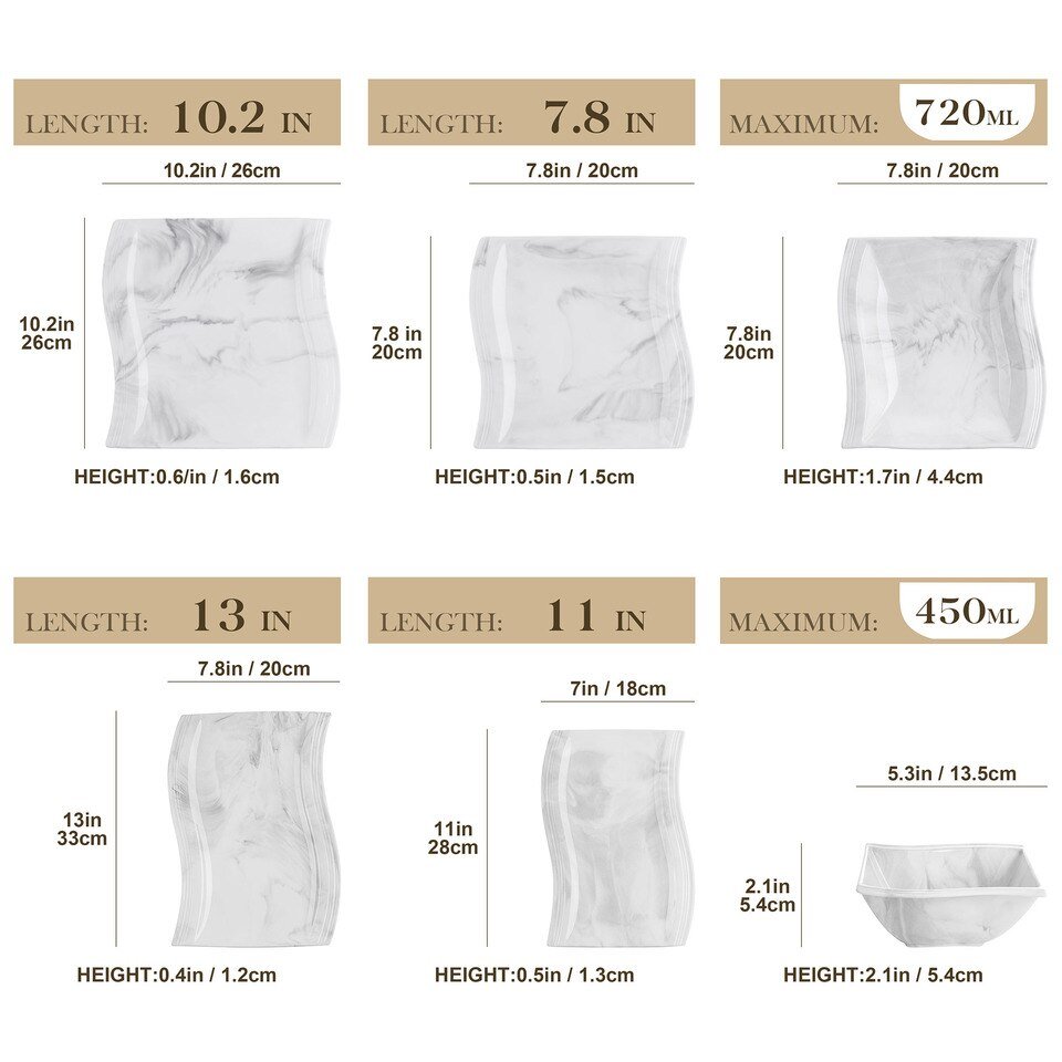 Service de Vaisselle en Porcelaine Gris Marbre Nordique de 26 Pièces MALACASA FLORA - 5