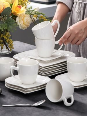 Ensemble de Thé et Café en Porcelaine Blanche MALACASA Elvira