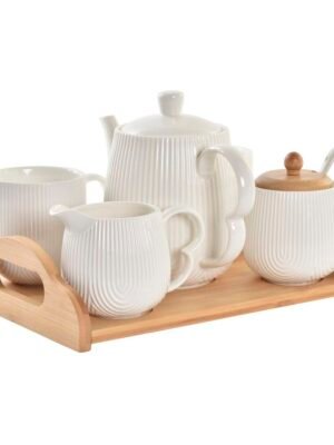 Ensemble de Tasses à Café en Porcelaine Blanche DKD Home Decor