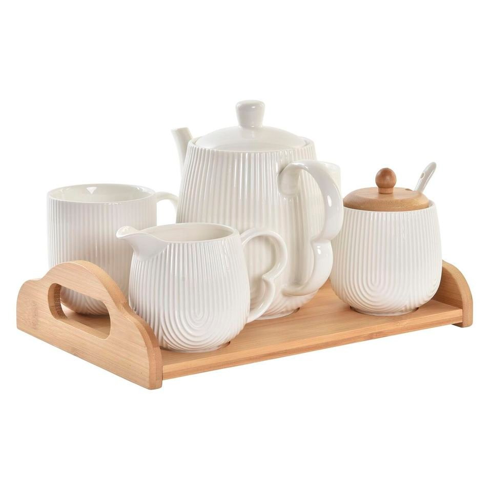 Ensemble de Tasses à Café en Porcelaine Blanche DKD Home Decor