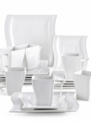 Ensemble de Tasses à Café et Soucoupes en Porcelaine Blanche MALACASA Flora