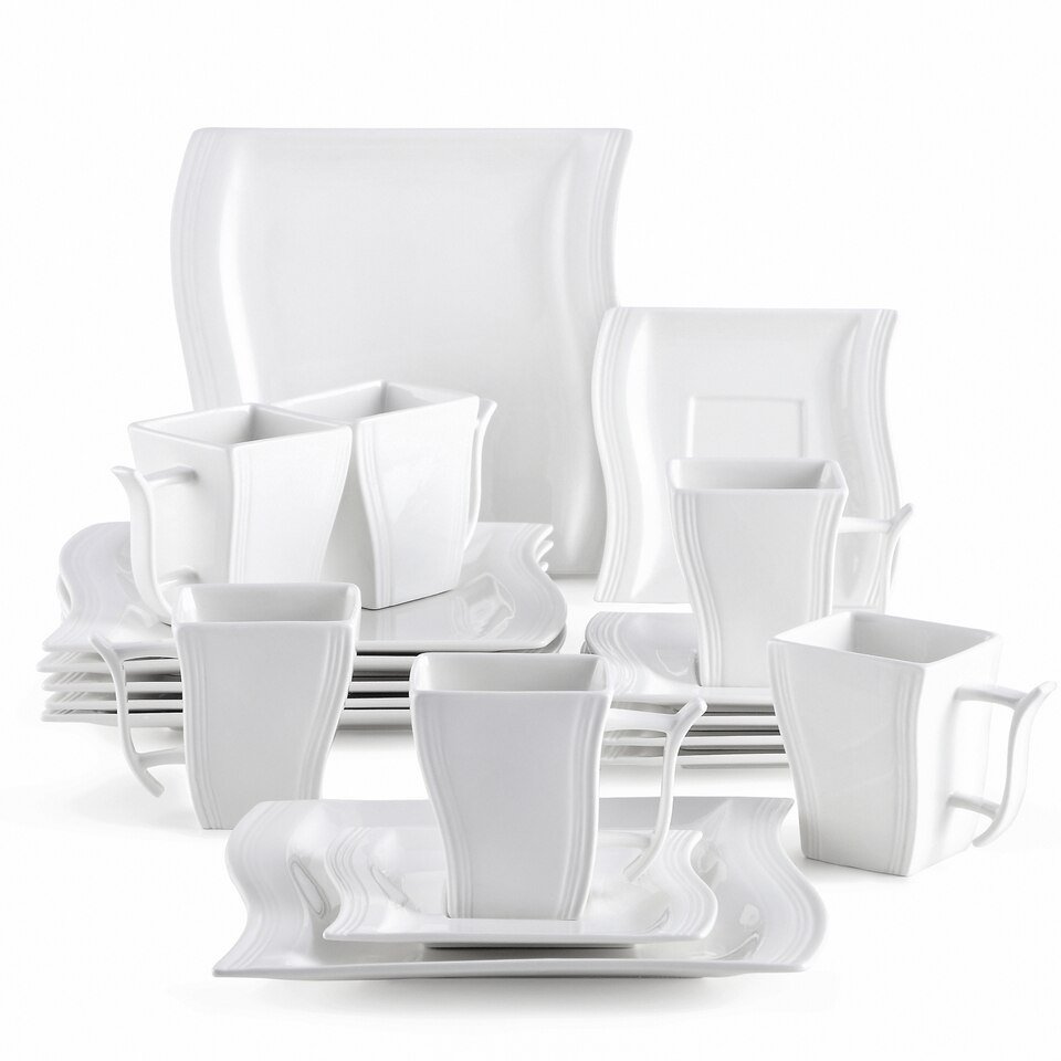 Ensemble de Tasses à Café et Soucoupes en Porcelaine Blanche MALACASA Flora