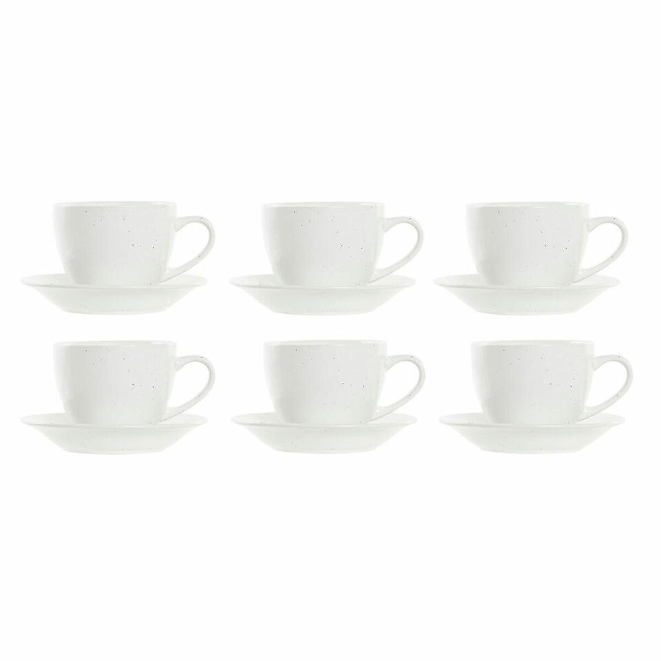 Set de Tasses à Café DKD en Bois de Caoutchouc et Grès Blanc 150 ml