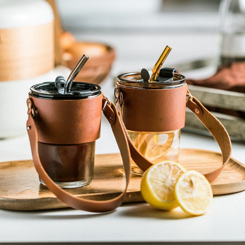 Verre à Café de 450 ml avec Couvercle et Paille