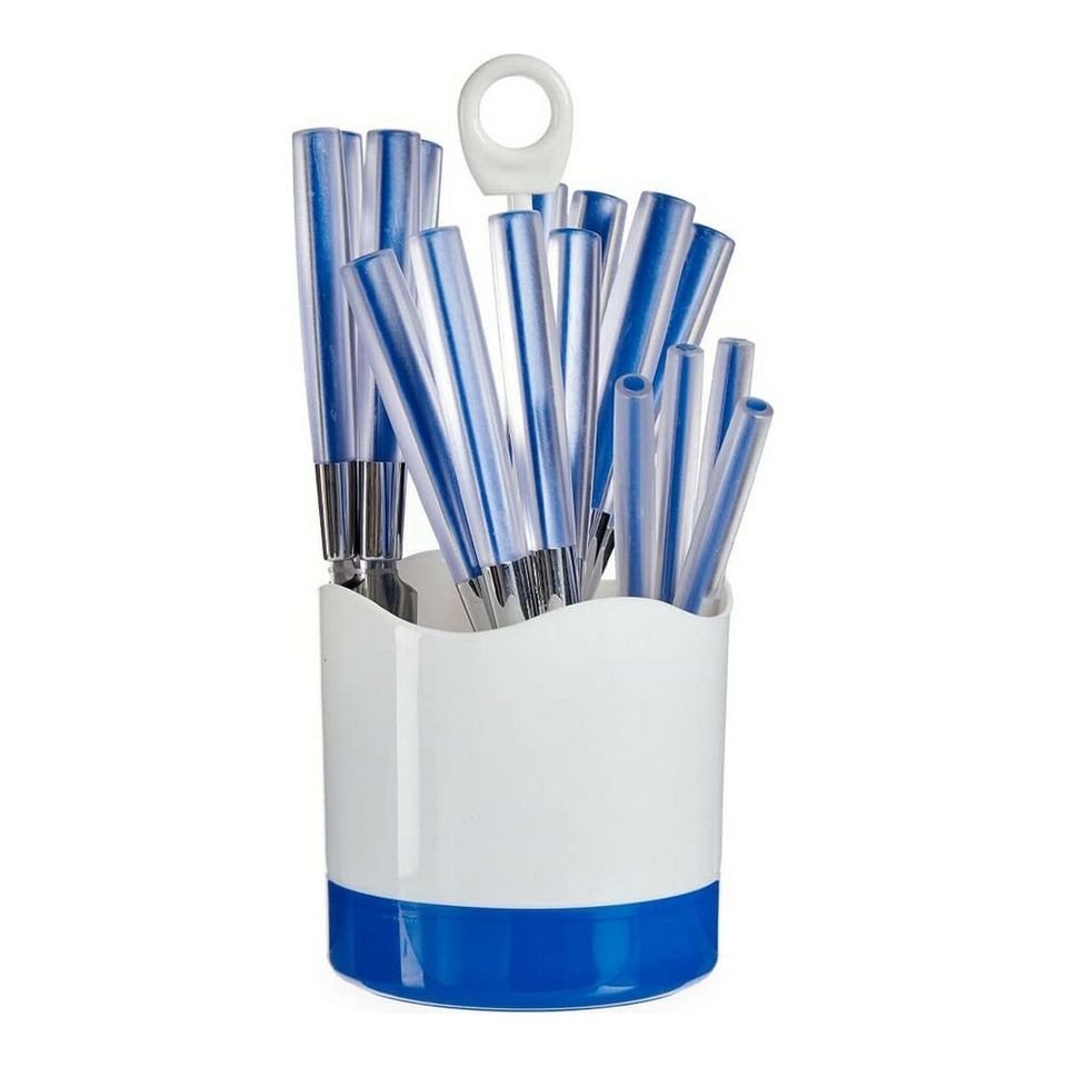 Set de Couverts 16 Pièces en Acier Inoxydable Bleu Argenté