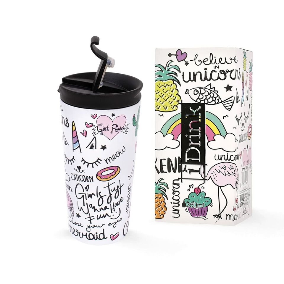 Tasse Thermique Licorne Blanche avec Couvercle de 350 ml