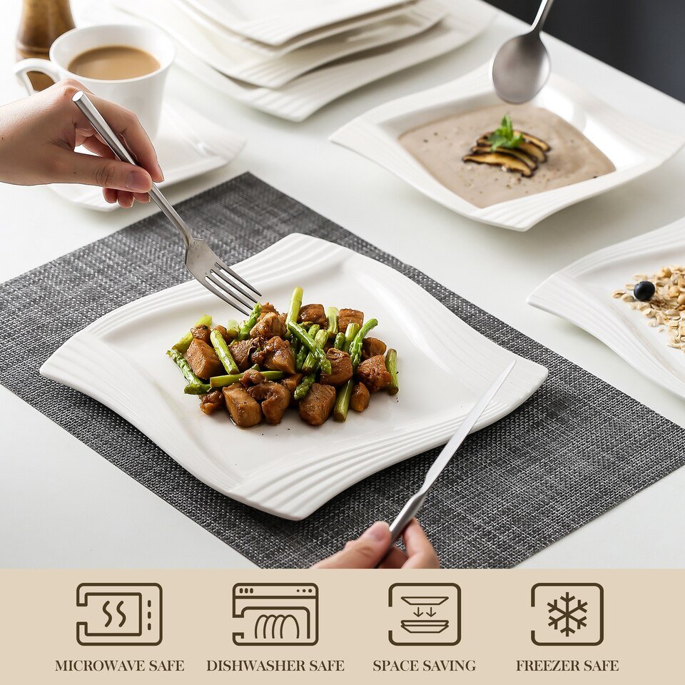 Ensemble de Vaisselle MALACASA Amparo en Porcelaine Blanche - 5