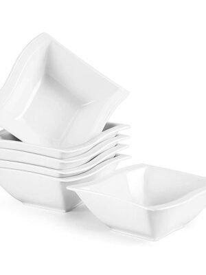 Ensemble de 6 Bols à Soupe en Porcelaine Blanche Carrée MALACASA FLORA