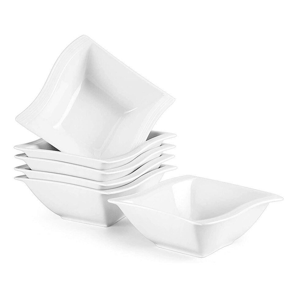 Ensemble de 6 Bols à Soupe en Porcelaine Blanche Carrée MALACASA FLORA