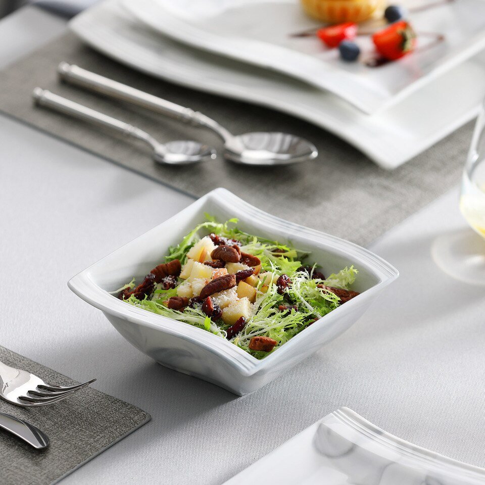 Service de Vaisselle en Porcelaine Gris Marbre Nordique de 26 Pièces MALACASA FLORA - 1