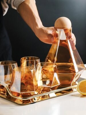 Ensemble de Carafes en Verre avec Couvercles en Bois