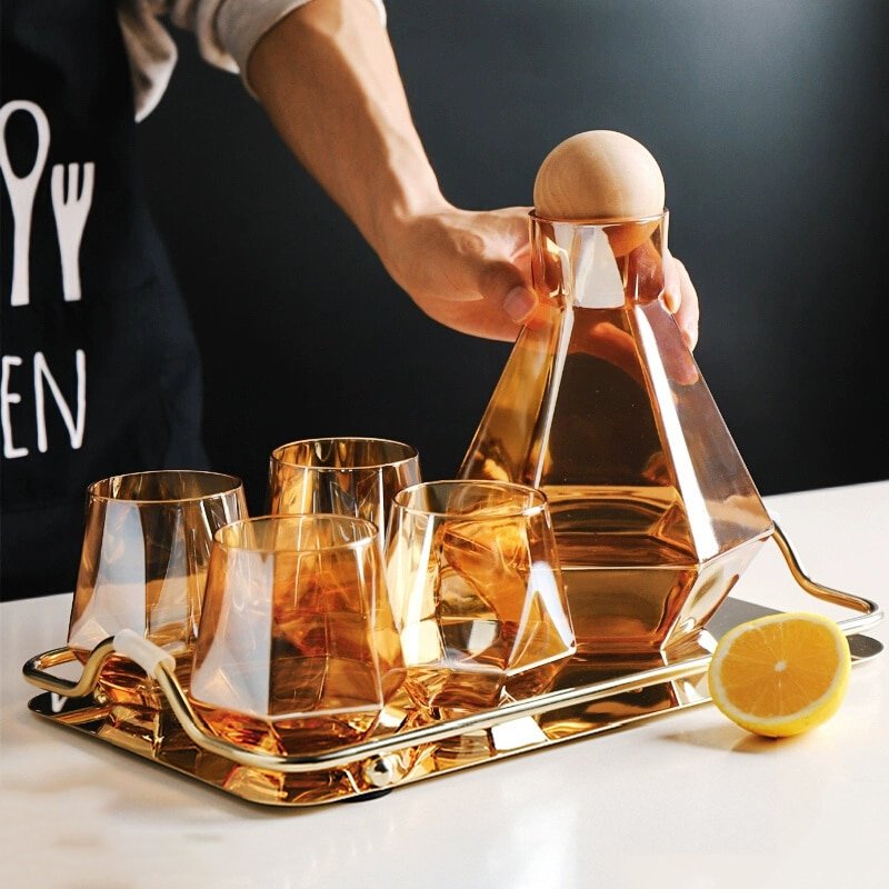 Ensemble de Carafes en Verre avec Couvercles en Bois