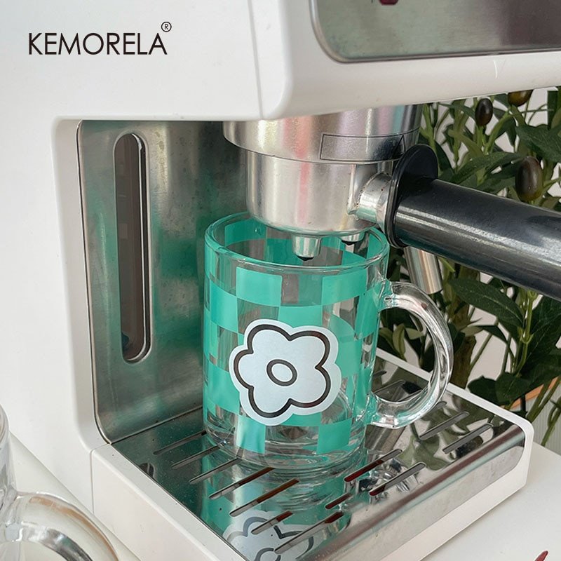 Tasse à Café en Verre à Motif Floral et Damier - 7