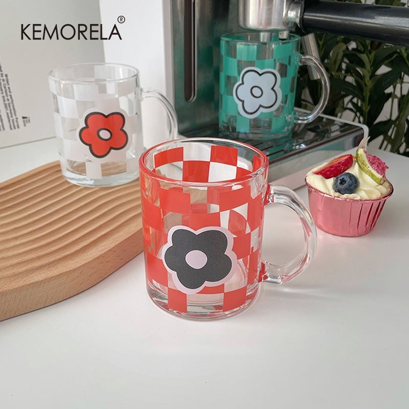 Tasse à Café en Verre à Motif Floral et Damier - 6