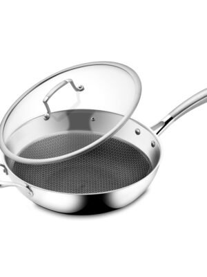 Wok en Acier Inoxydable avec Couvercle en Verre et Poignées Velaze Cook Standard